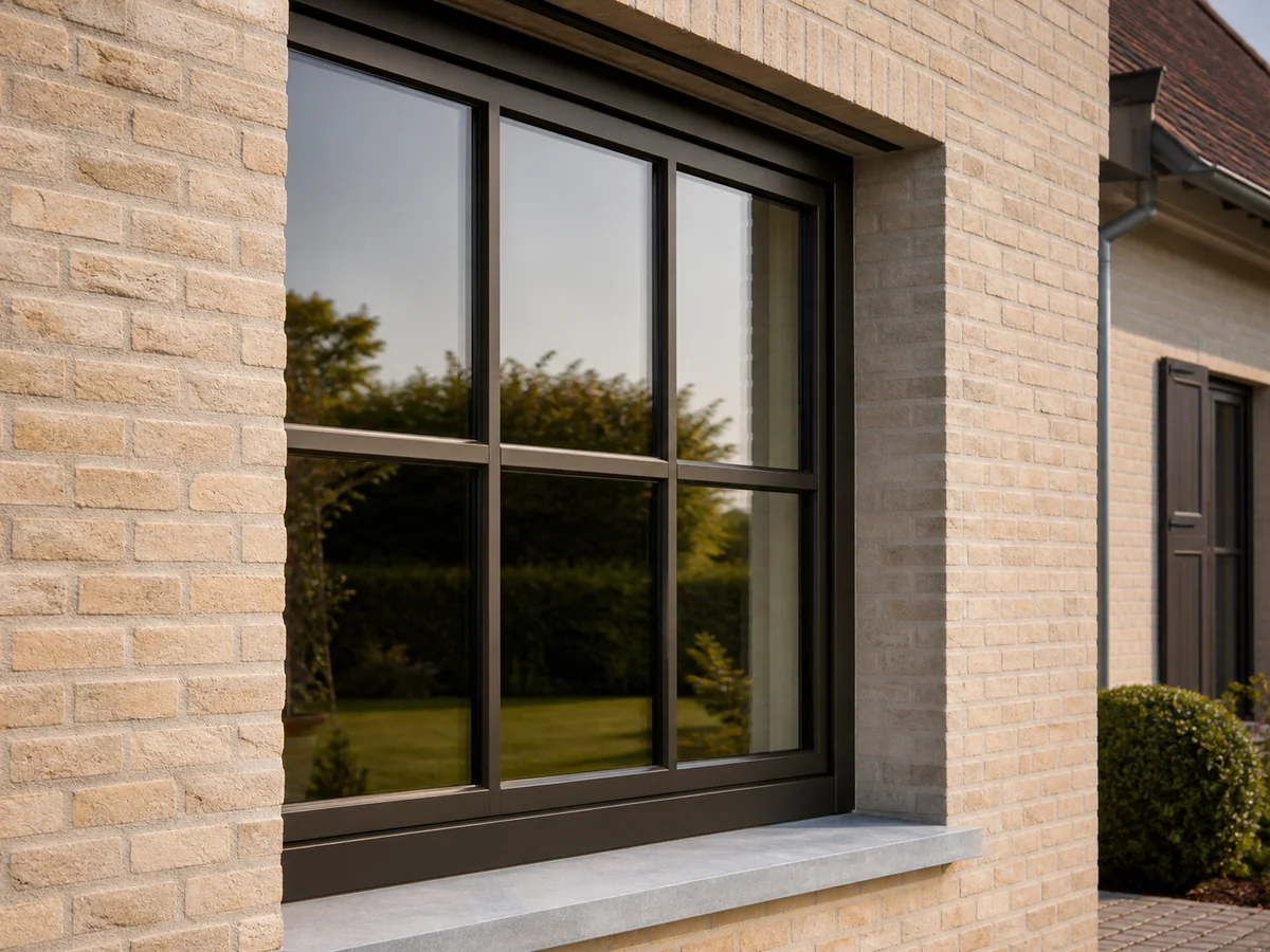 Raam met reliëfprofielen die op het glas zijn aangebracht