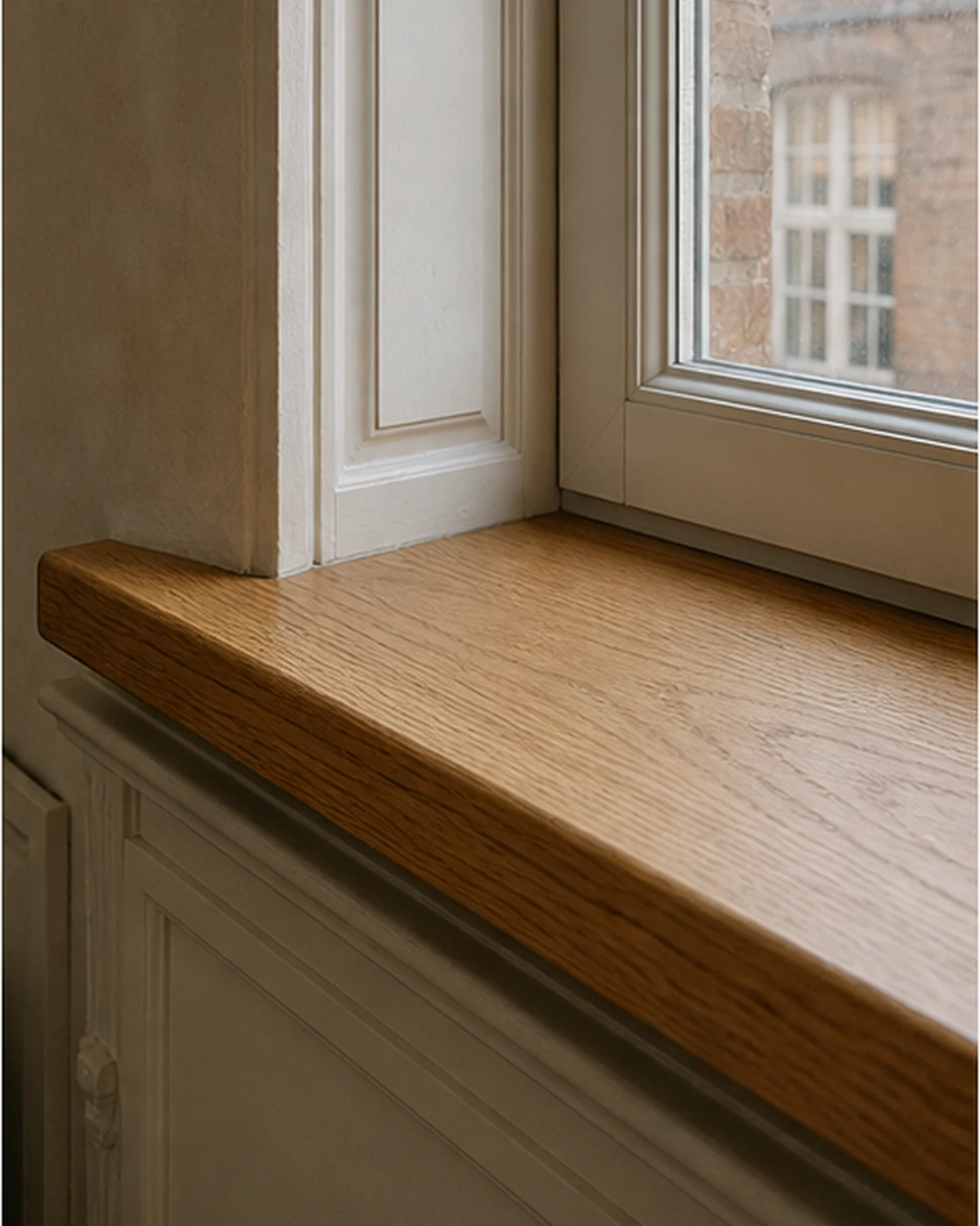 Solid oak interior tabletop in a warm renovation