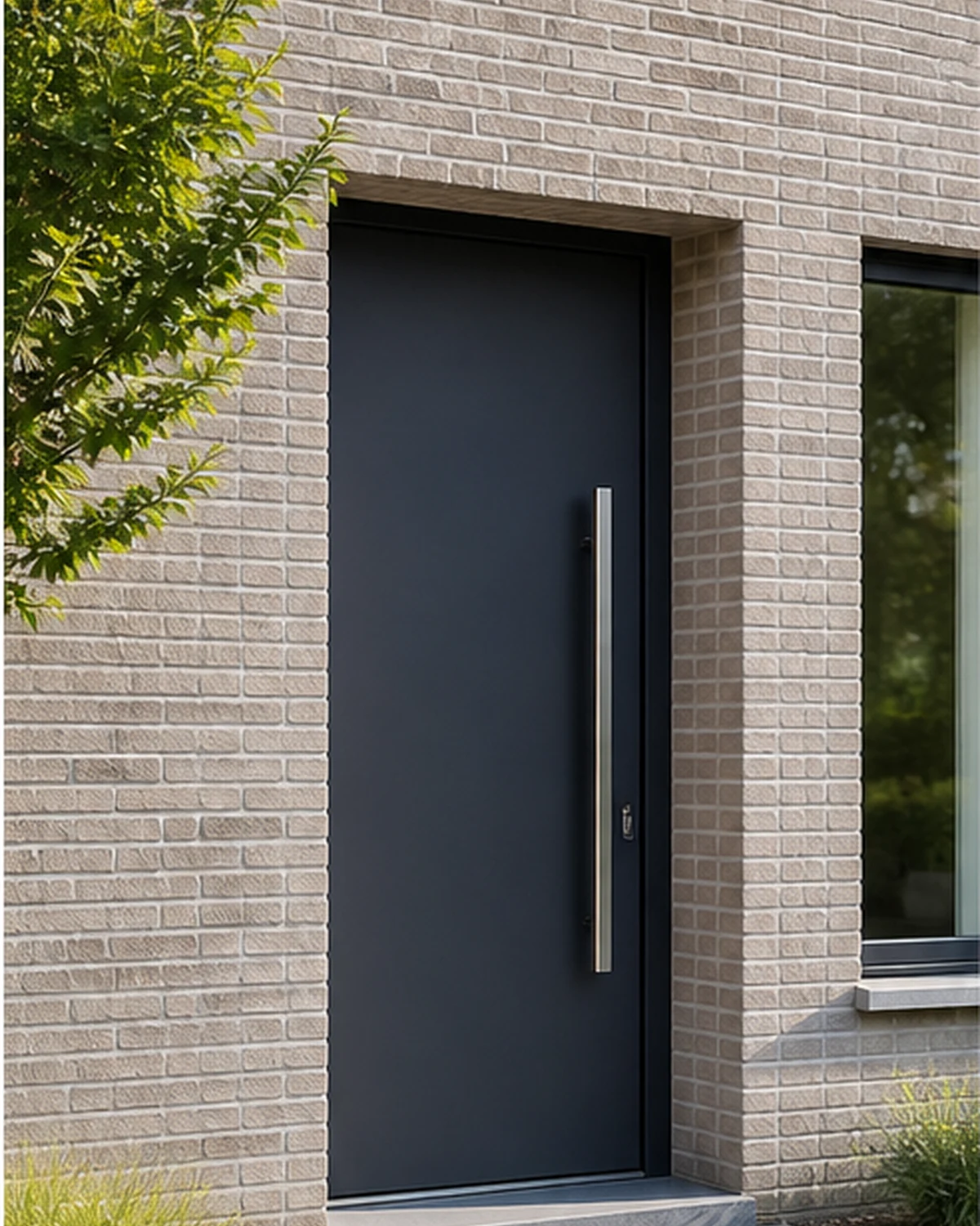Antraciete aluminium voordeur met lange trekker