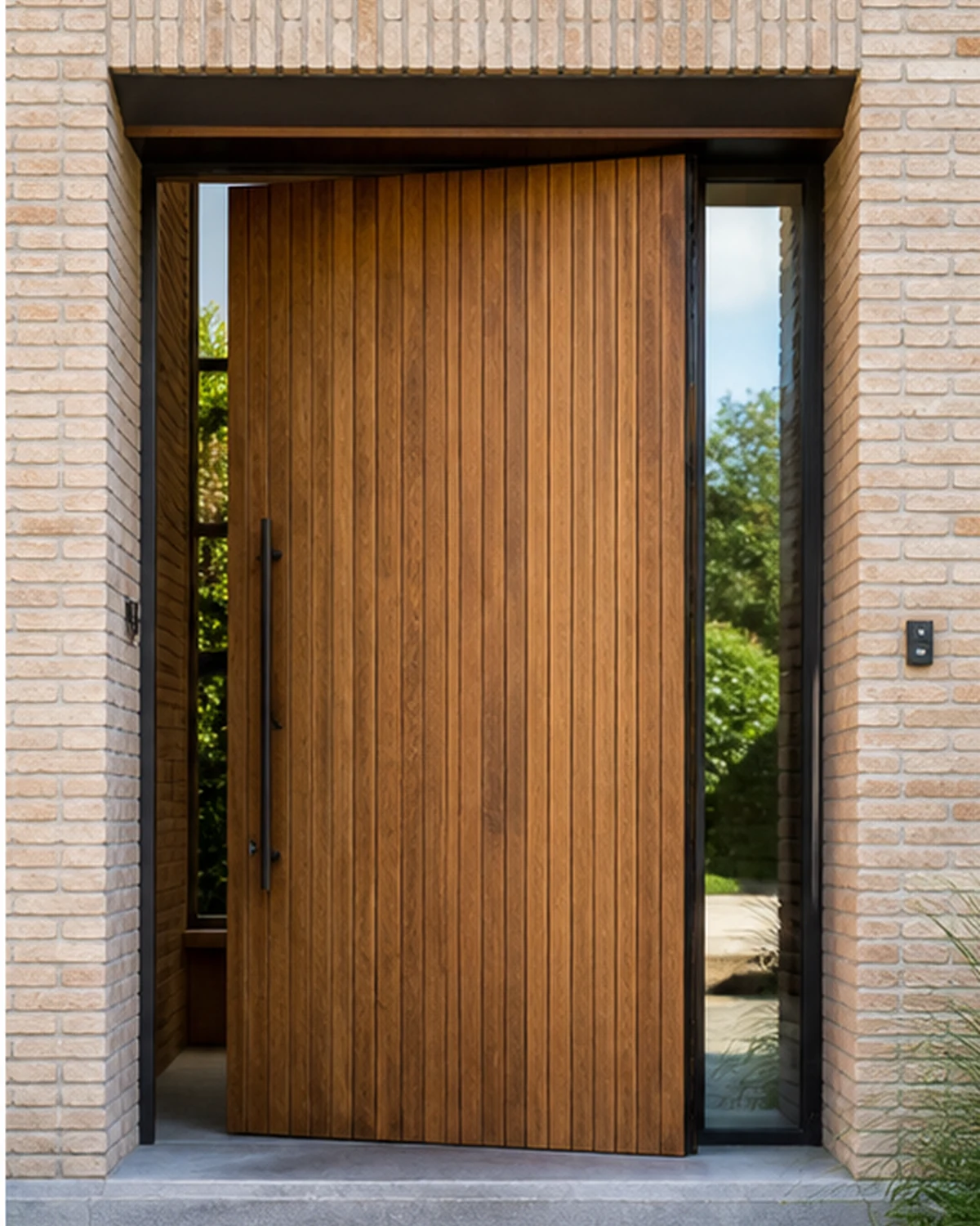 Hedendaagse hardhouten deur met verticale latten
