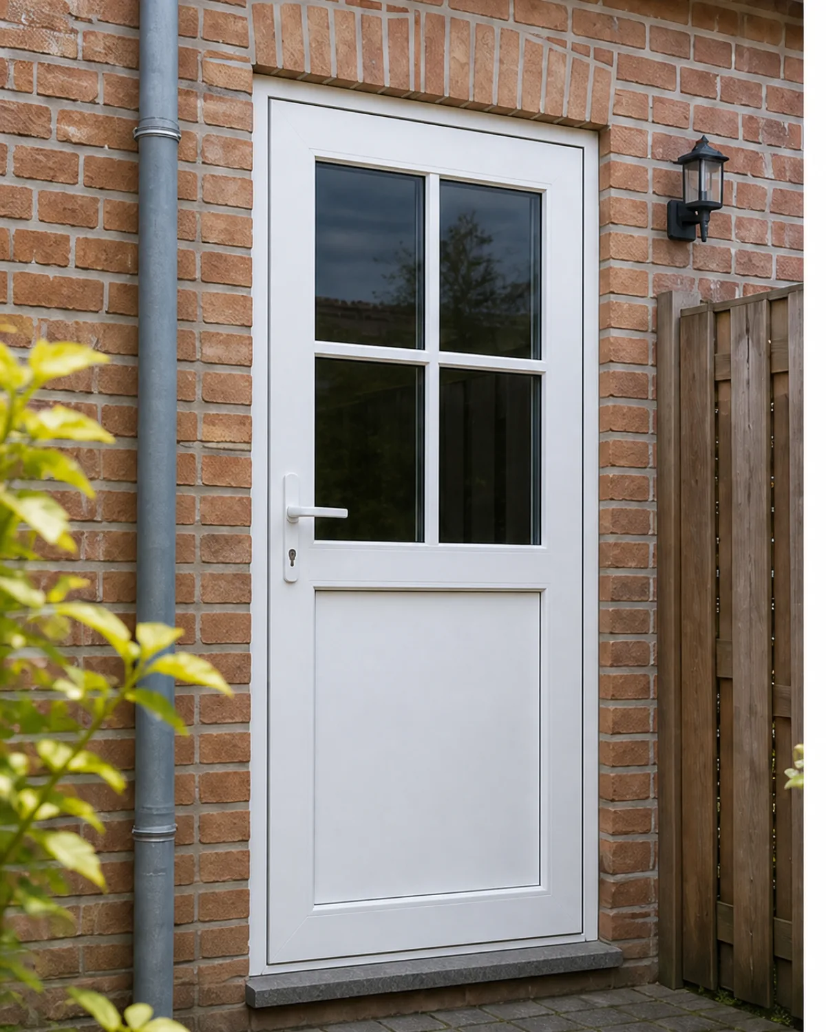 Klassieke witte PVC achterdeur met vakverdeling