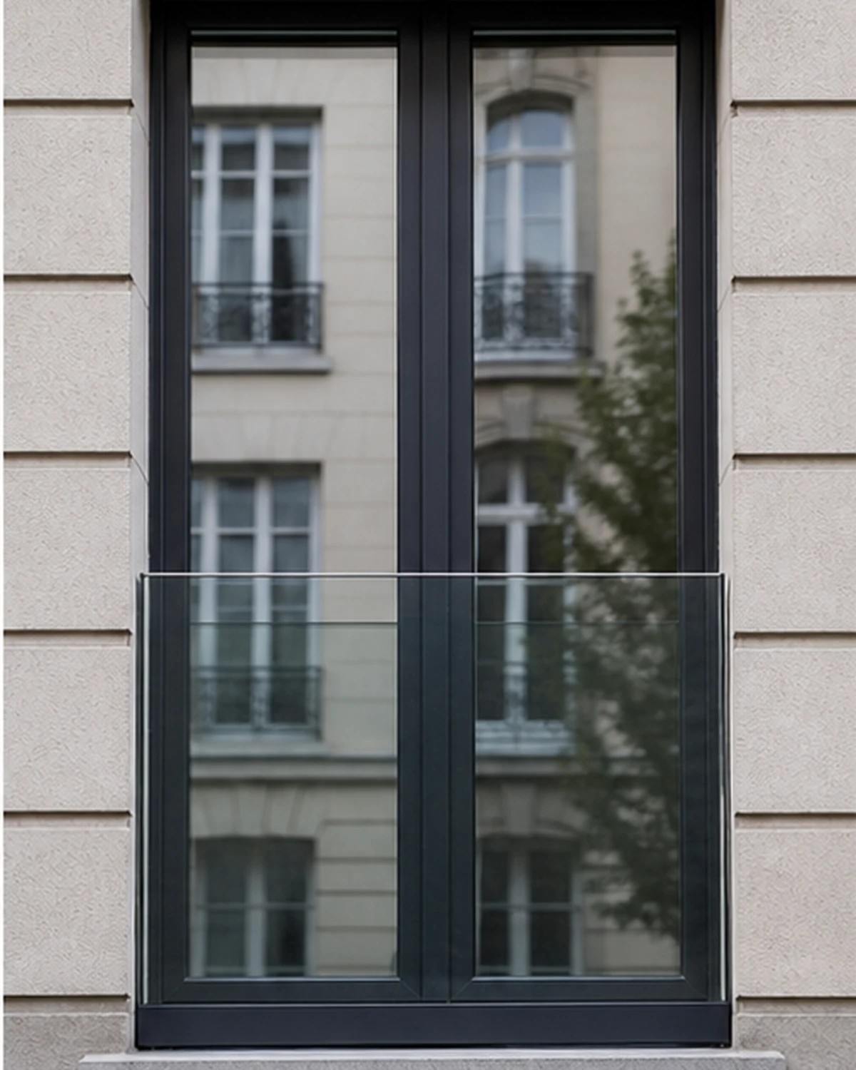 Glass fall protection for a high window opening