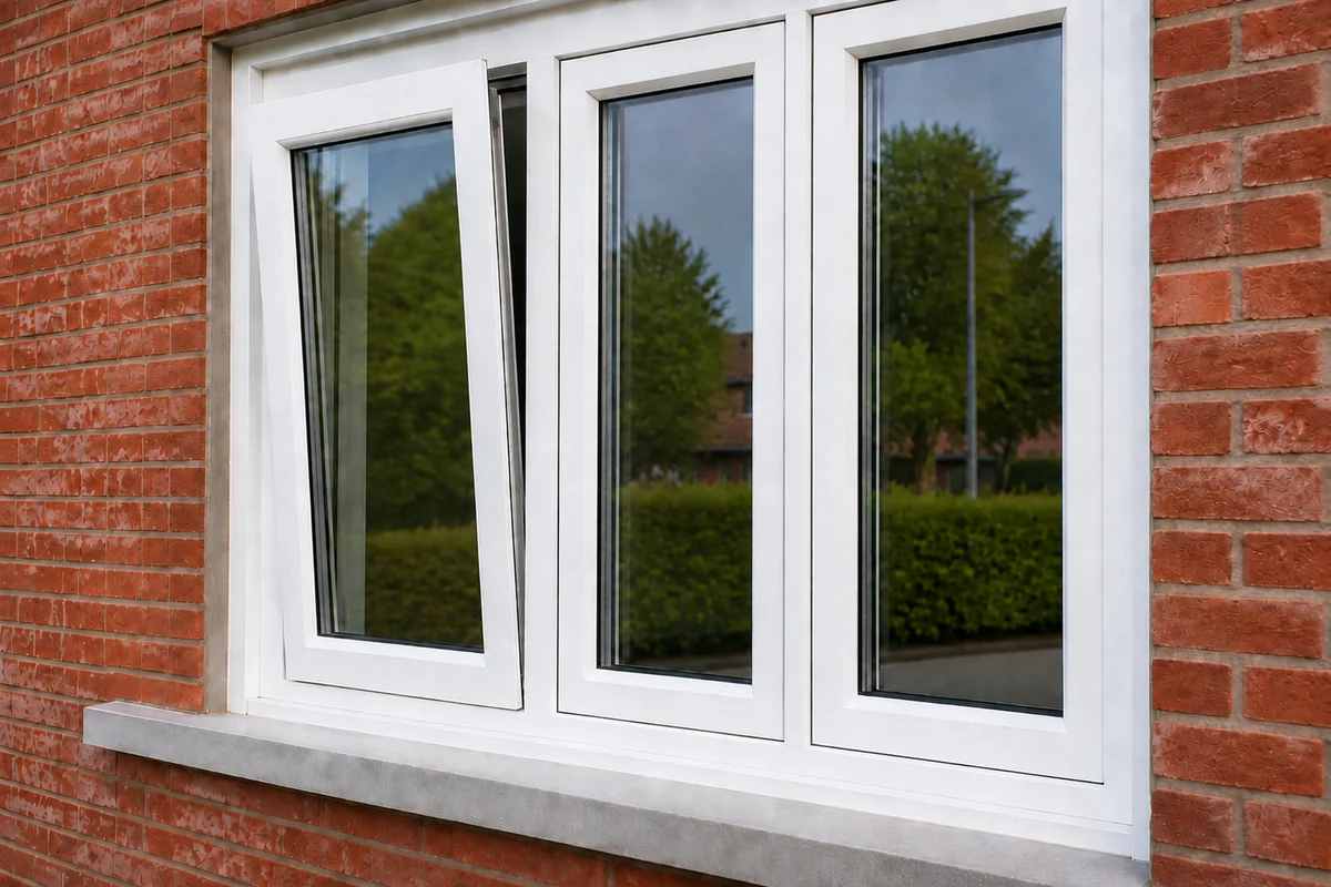 Wit PVC draai-kiepraam met een verzorgd profiel