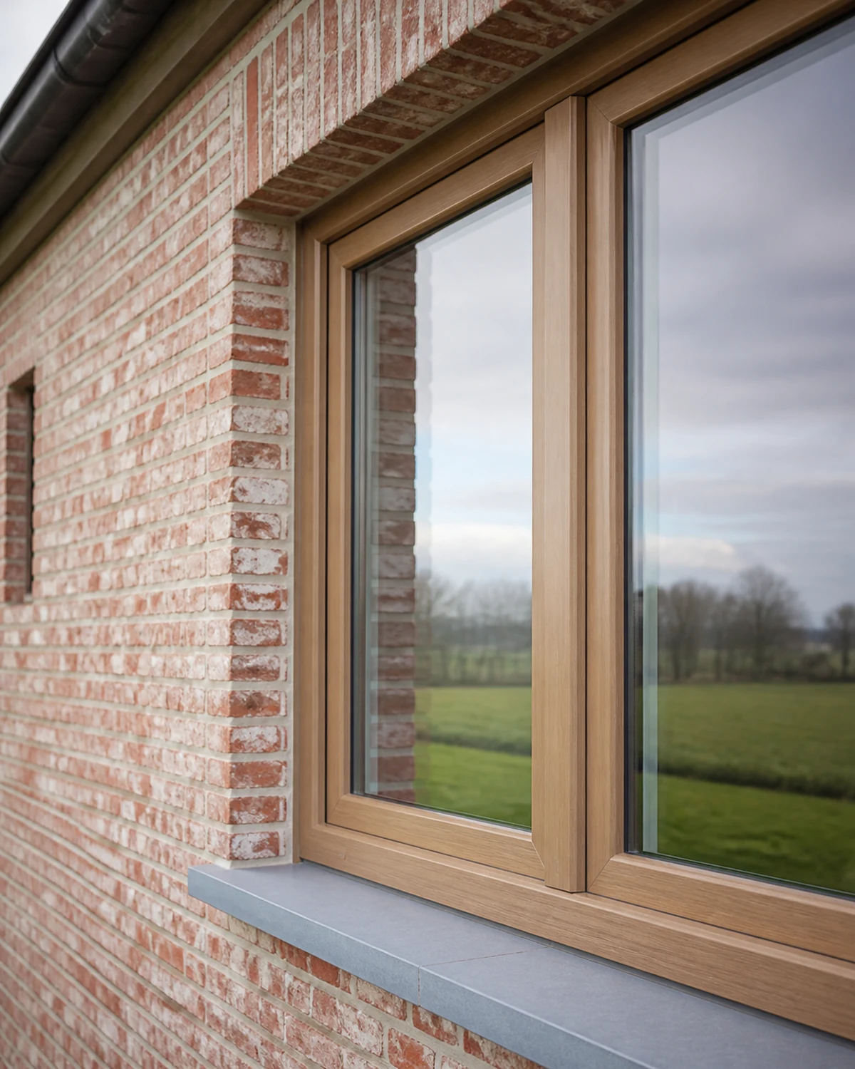 PVC raam met houtlookfolie en herkenbare gelaste hoeken