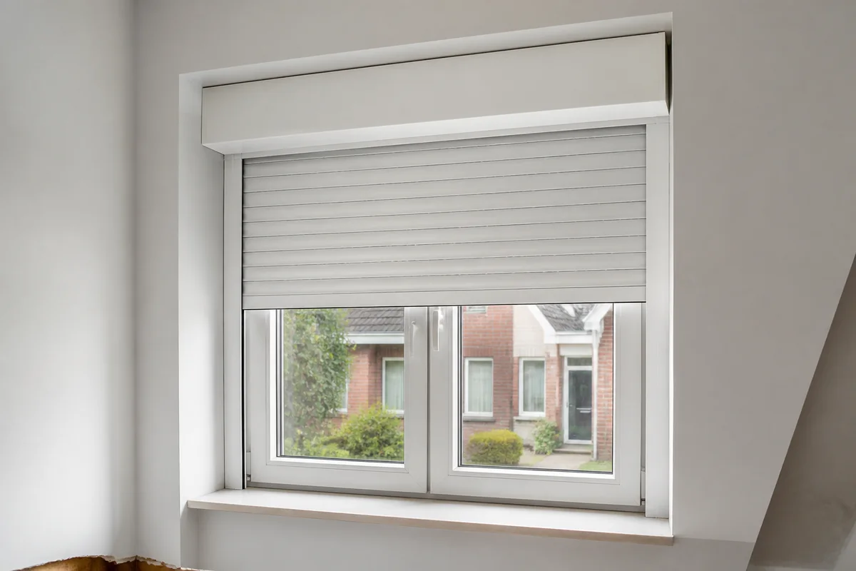 Surface-mounted roller shutter with box directly on top of the window frame