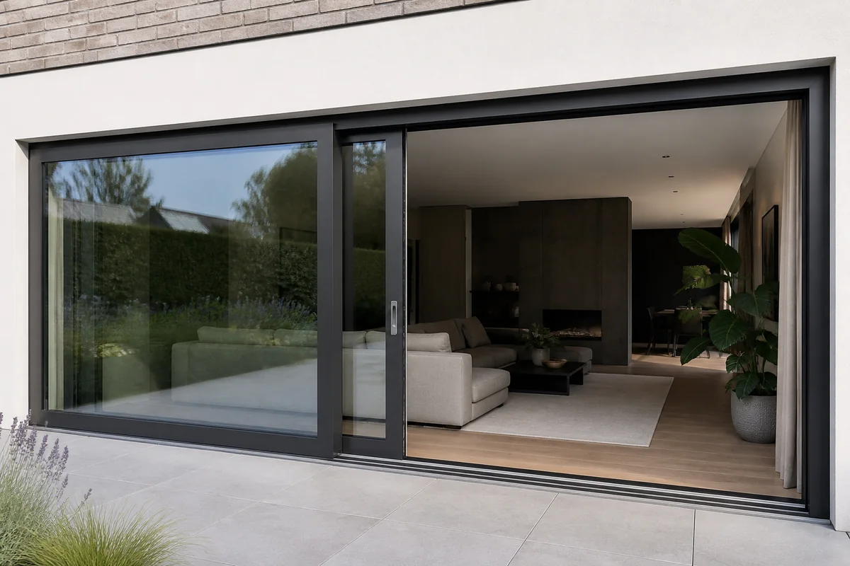 Groot aluminium schuifraam met lage drempel