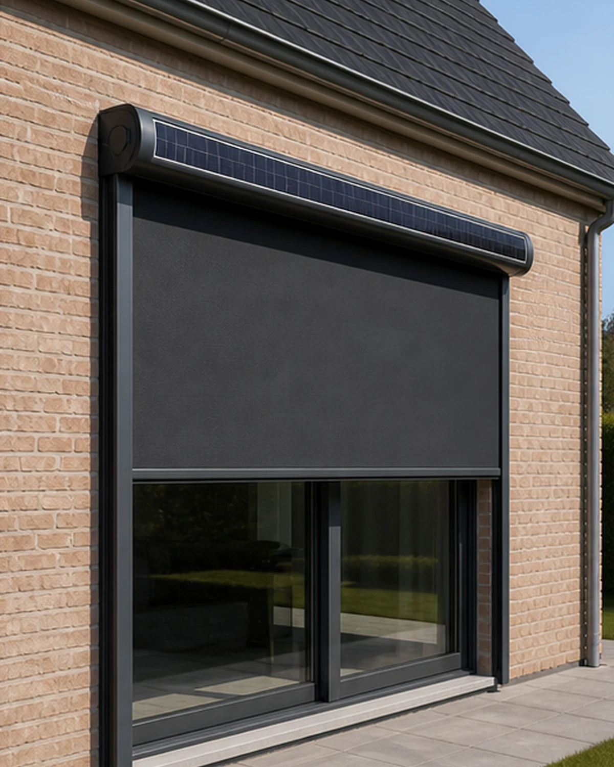 Solar screen met zonnecel op de buitenliggende cassette