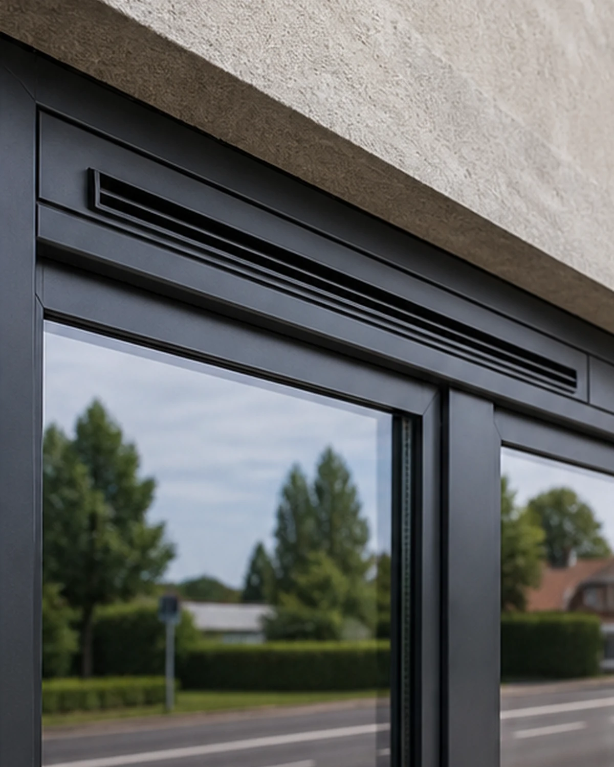 Grille de ventilation acoustique au-dessus d'une fenêtre en aluminium