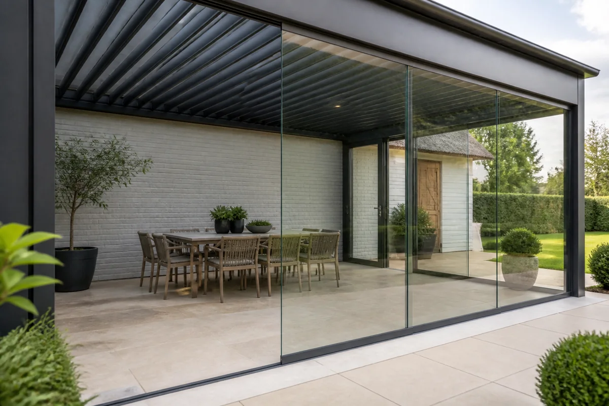 Grote aluminium glaswand met schuivende panelen